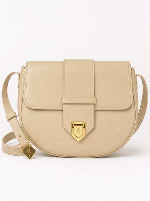 Yves Saint Laurent Vintage Logo Leather Messenger Bag Cream