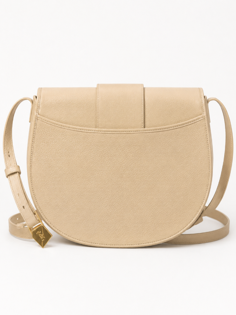 Yves Saint Laurent Vintage Logo Leather Messenger Bag Cream