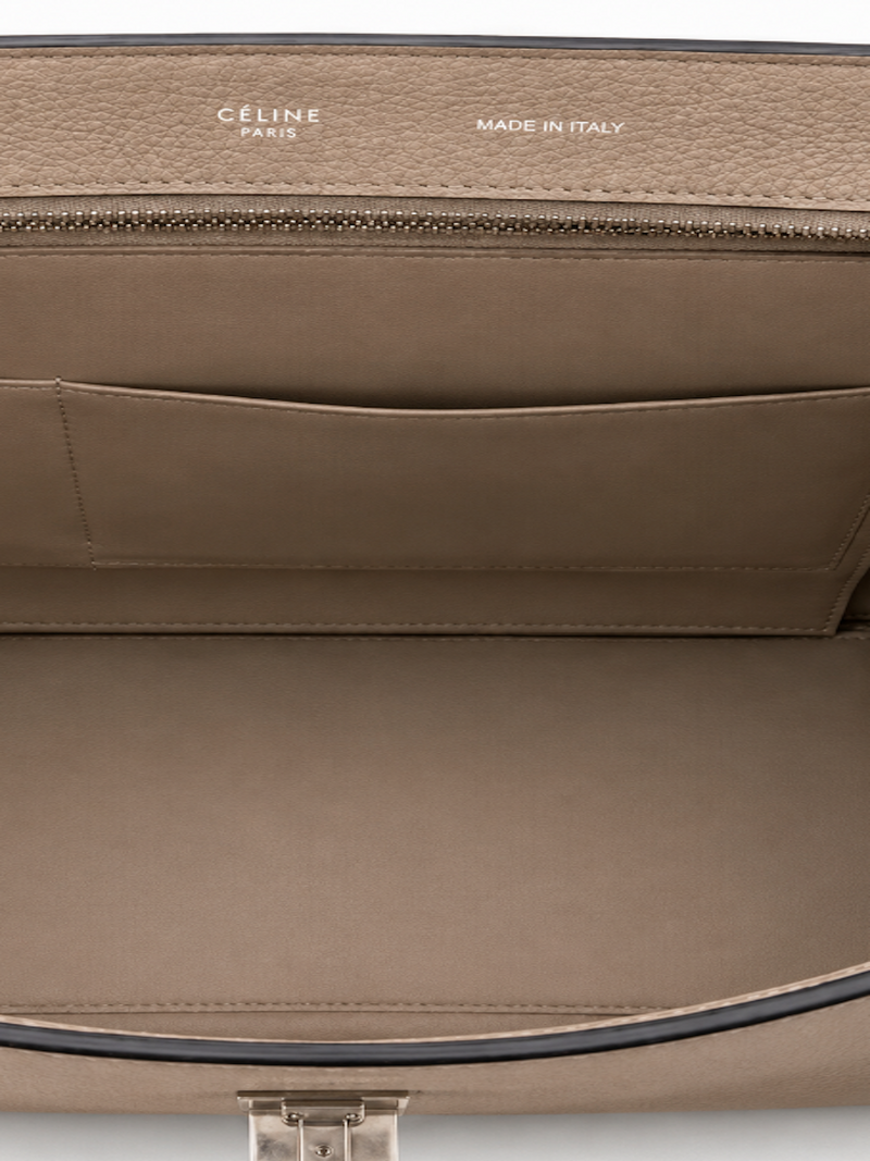Celine Logo Leather Trapeze Bag Taupe