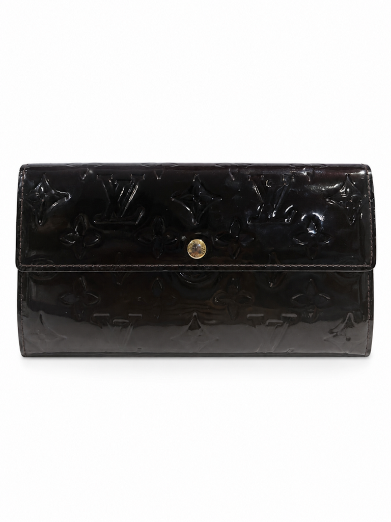 Louis Vuitton Monogram Patent Leather Flap Wallet Dark Burgundy
