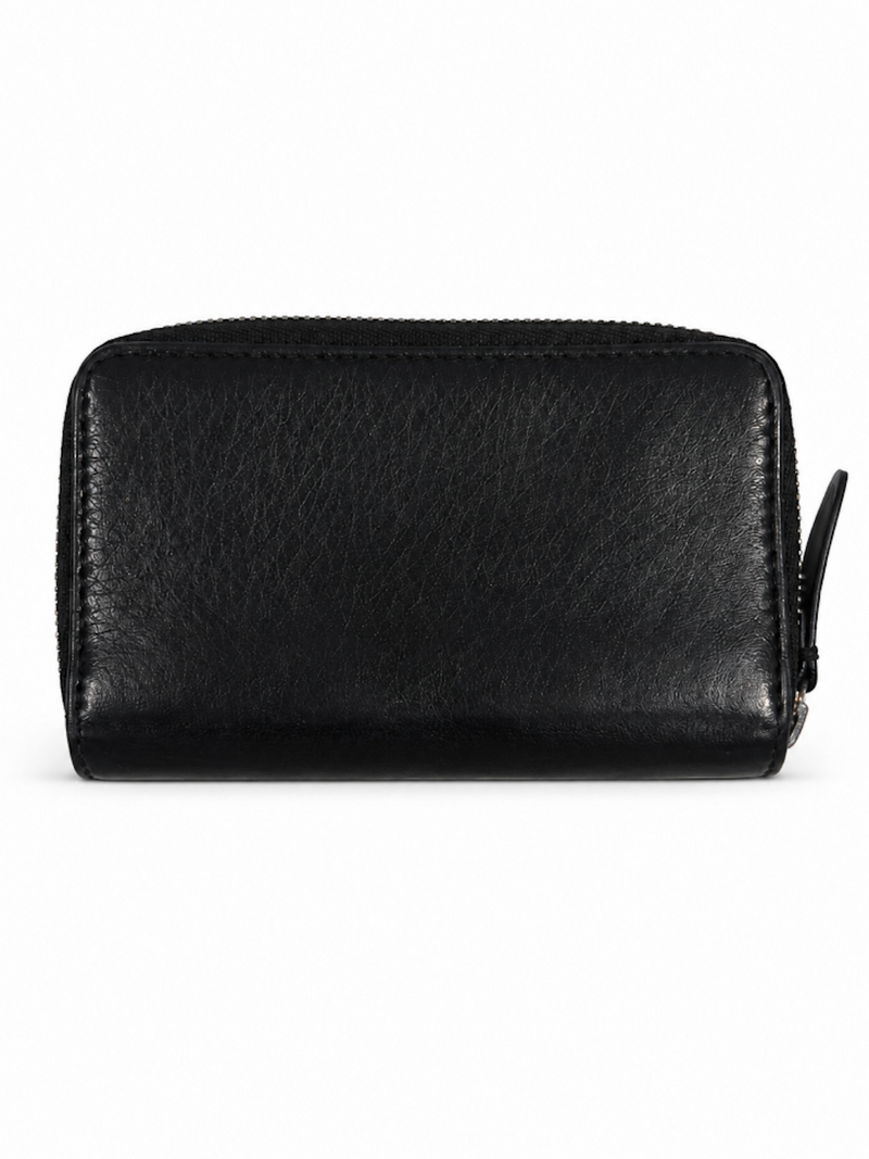 Balenciaga Logo Leather Credit Card Zipper Wallet Black White