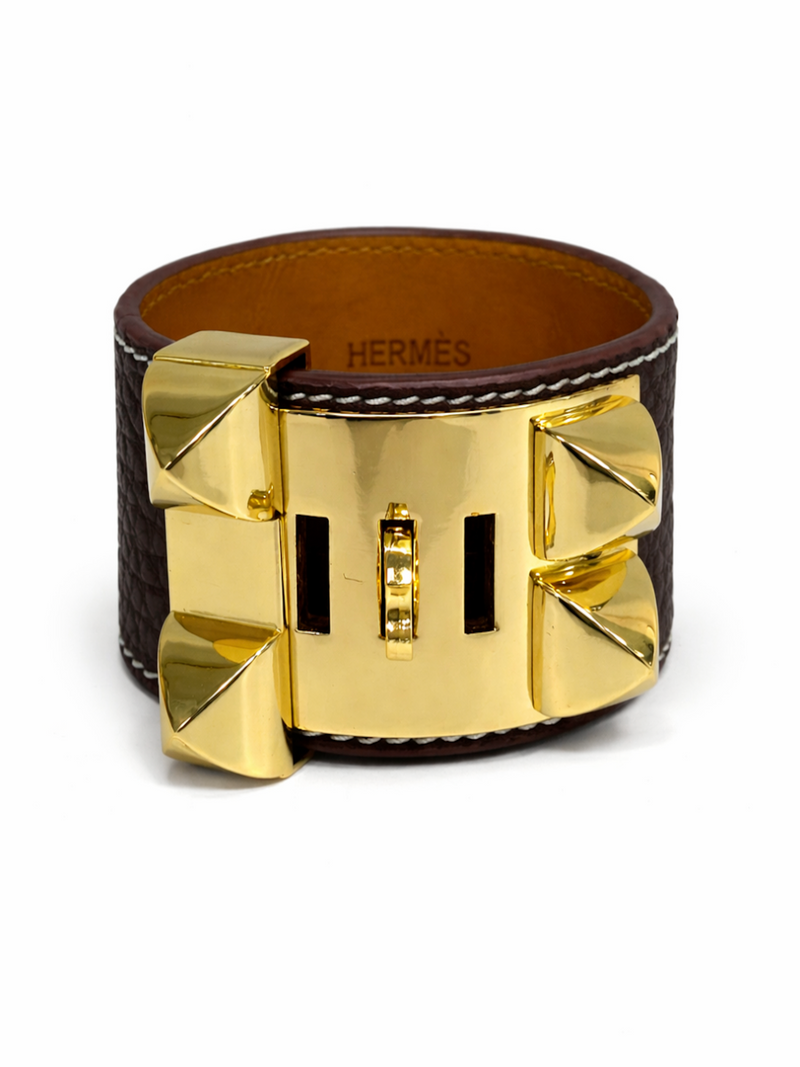 Hermes Collier de Chien CDC Leather Bracelet Bangle Brown