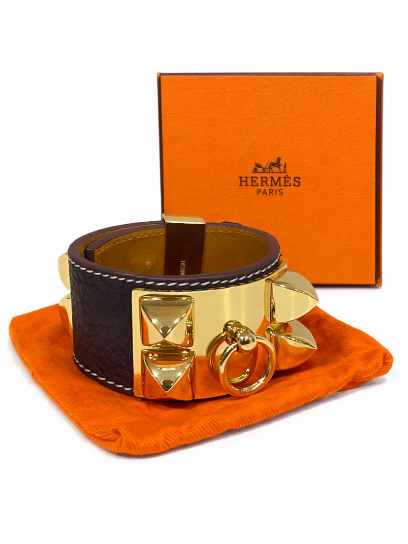 Hermes Collier de Chien CDC Leather Bracelet Bangle Brown