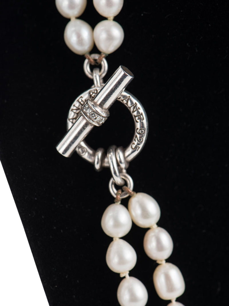 Slane & Slane Freshwater Pearl Toggle Diamond Clasp Silver Necklace White-designer resale