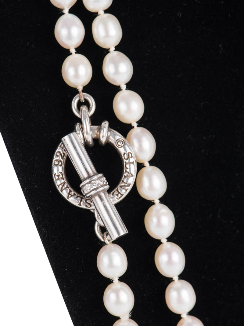 Slane & Slane Freshwater Pearl Toggle Diamond Clasp Silver Necklace White-designer resale
