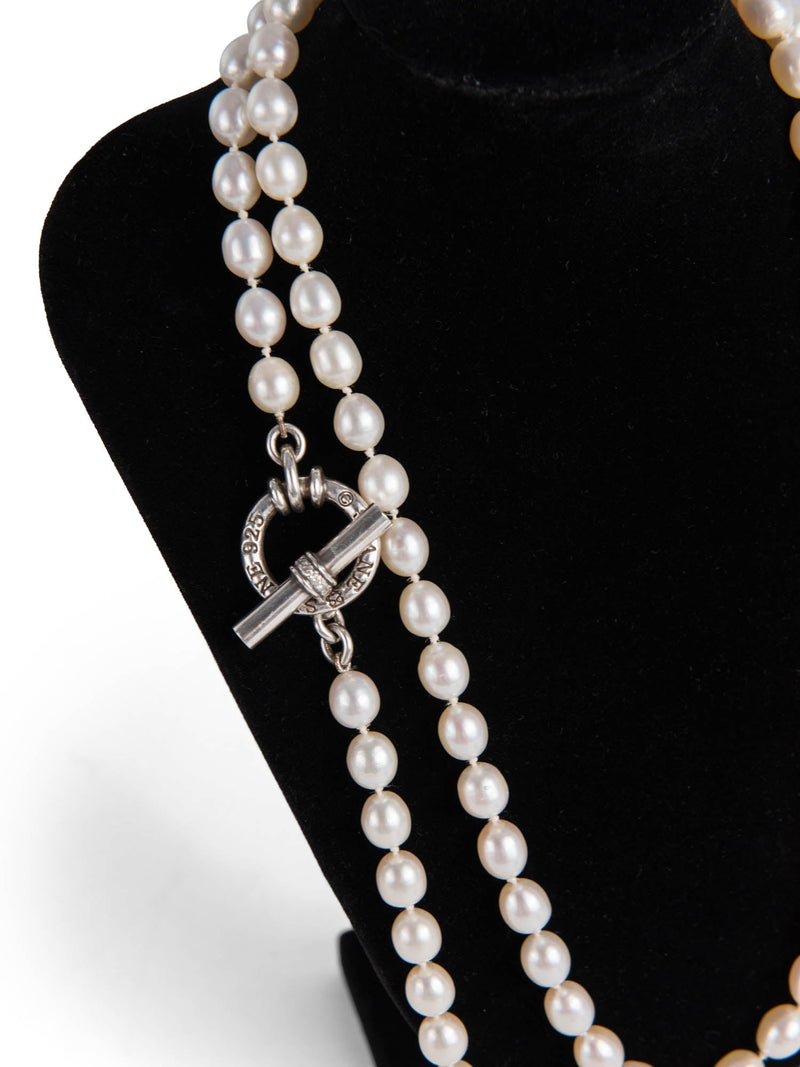 Freshwater Pearl Necklace with Sterling Silver and Diamond Clasp