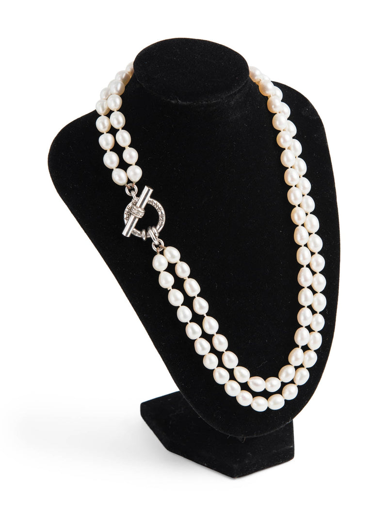 Slane & Slane Freshwater Pearl Toggle Diamond Clasp Silver Necklace White-designer resale