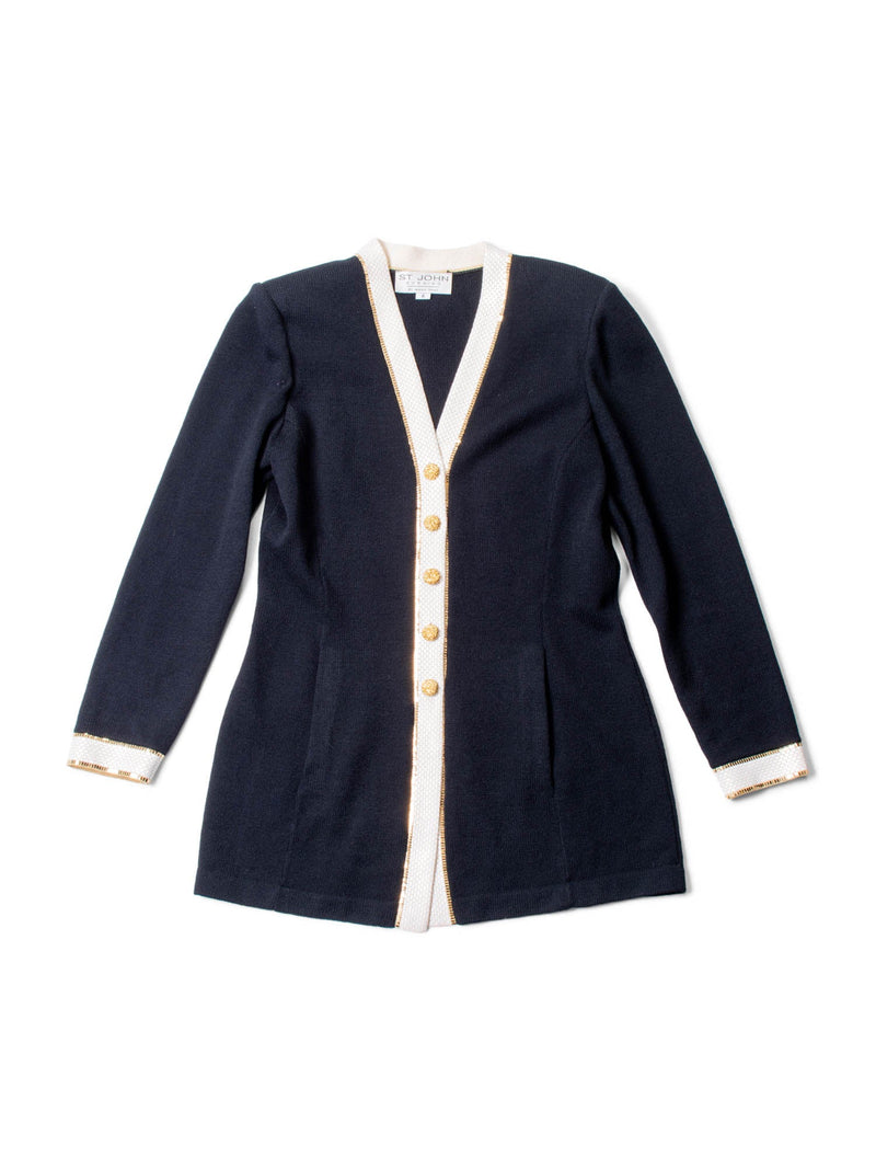 St John Knit Tweed Jacket Black Ivory-designer resale