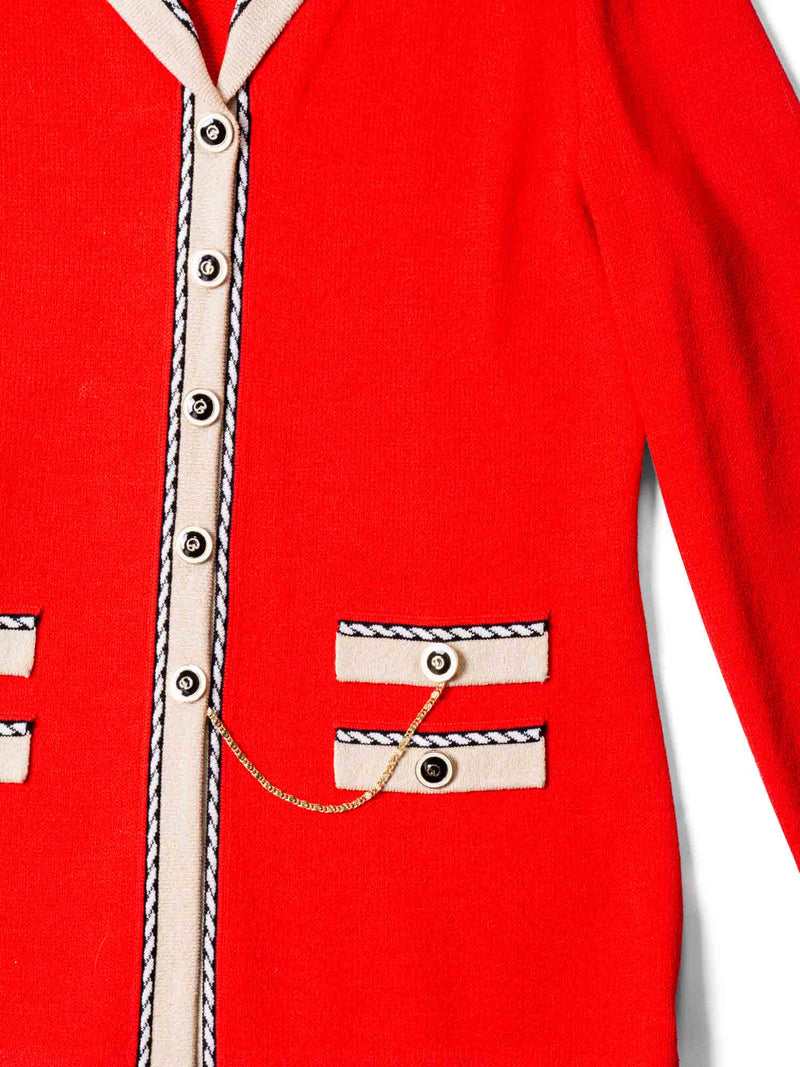 St. John Logo Tweed Knit Buttoned Cardigan Red Beige Gold-designer resale