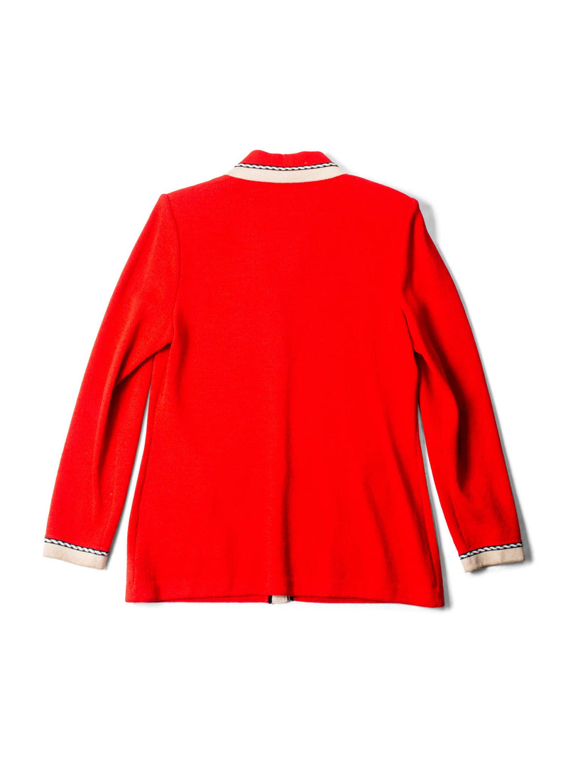 St. John Logo Tweed Knit Buttoned Cardigan Red Beige Gold-designer resale