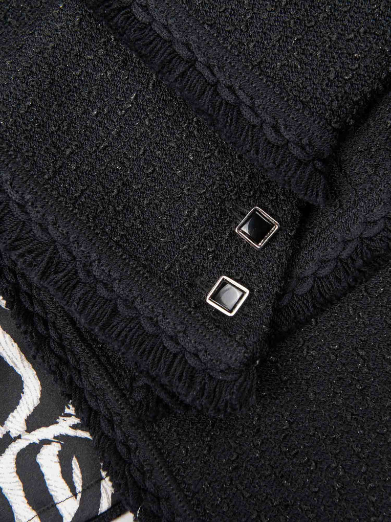 St. John Tweed Fringe Lurex Cropped Jacket Black-designer resale