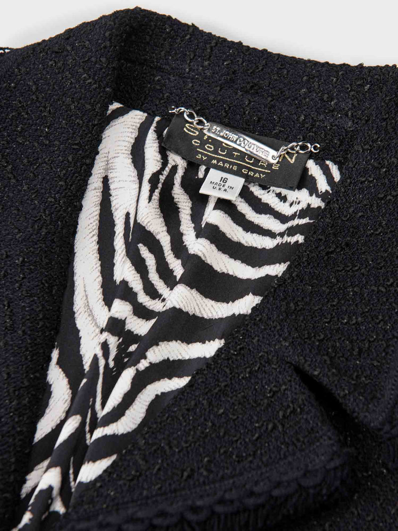 St. John Tweed Fringe Lurex Cropped Jacket Black-designer resale