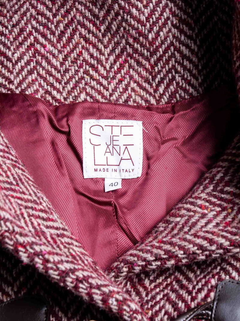 Stella Jean Wool Herringbone Toggle Aline Coat Burgundy Beige-designer resale