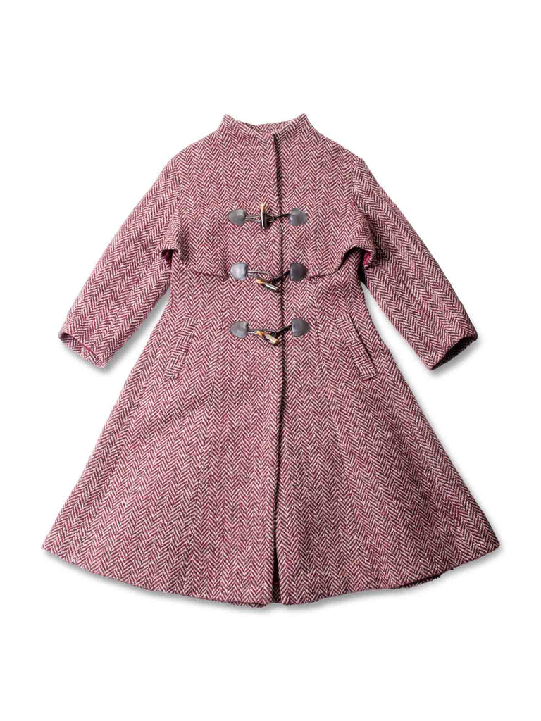 Stella Jean Wool Herringbone Toggle Aline Coat Burgundy Beige-designer resale