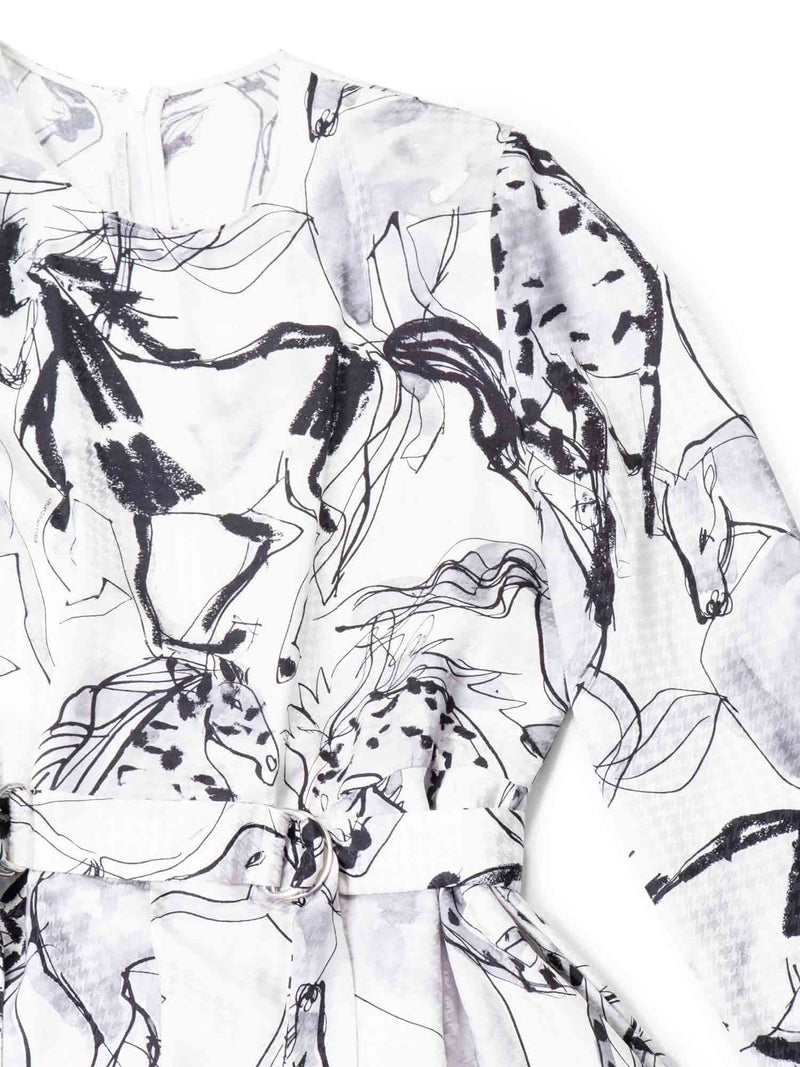 Stella McCartney Silk Equestrian Asymmetric Belted Dress Black White-designer resale
