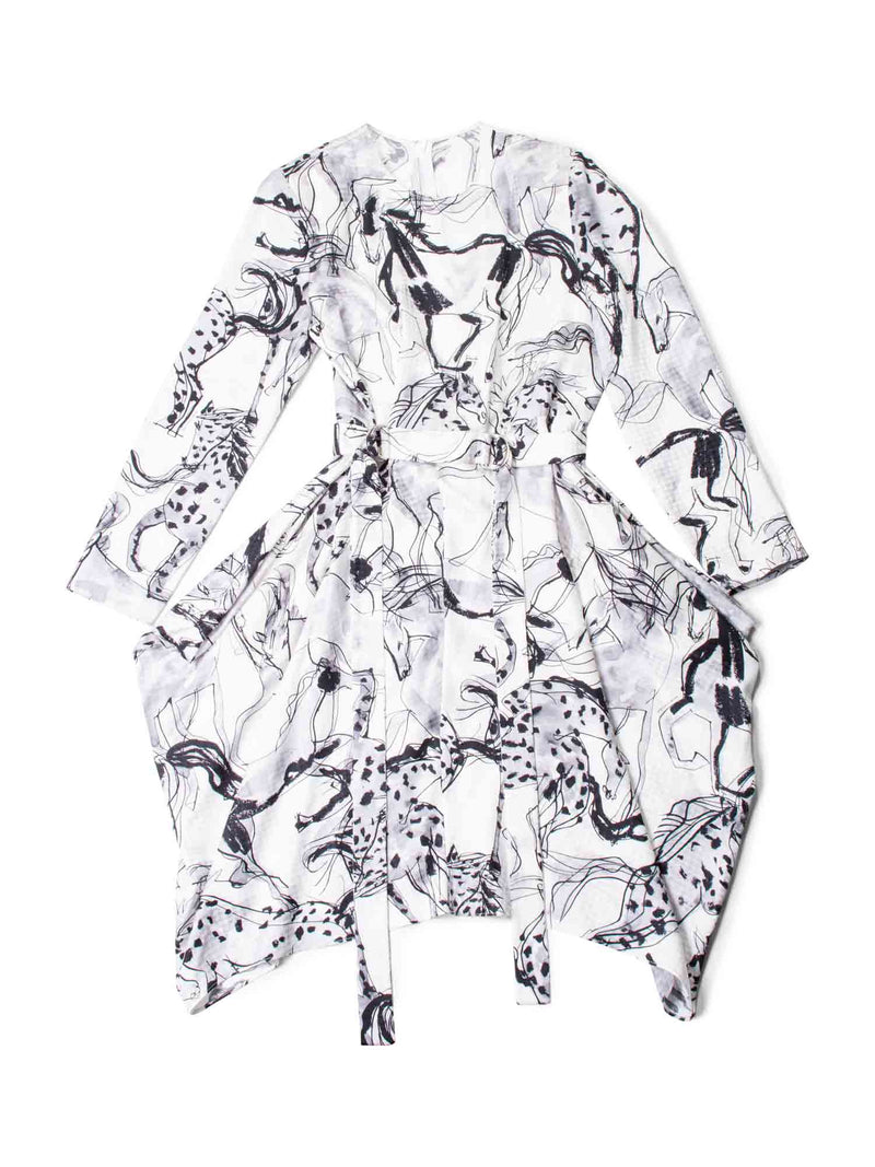 Stella McCartney Silk Equestrian Asymmetric Belted Dress Black White Stella McCartney Silk Equestrian Asymmetric Belted Dress Black White
