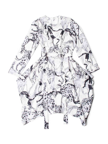 Stella McCartney Silk Equestrian Asymmetric Belted Dress Black White-designer resale