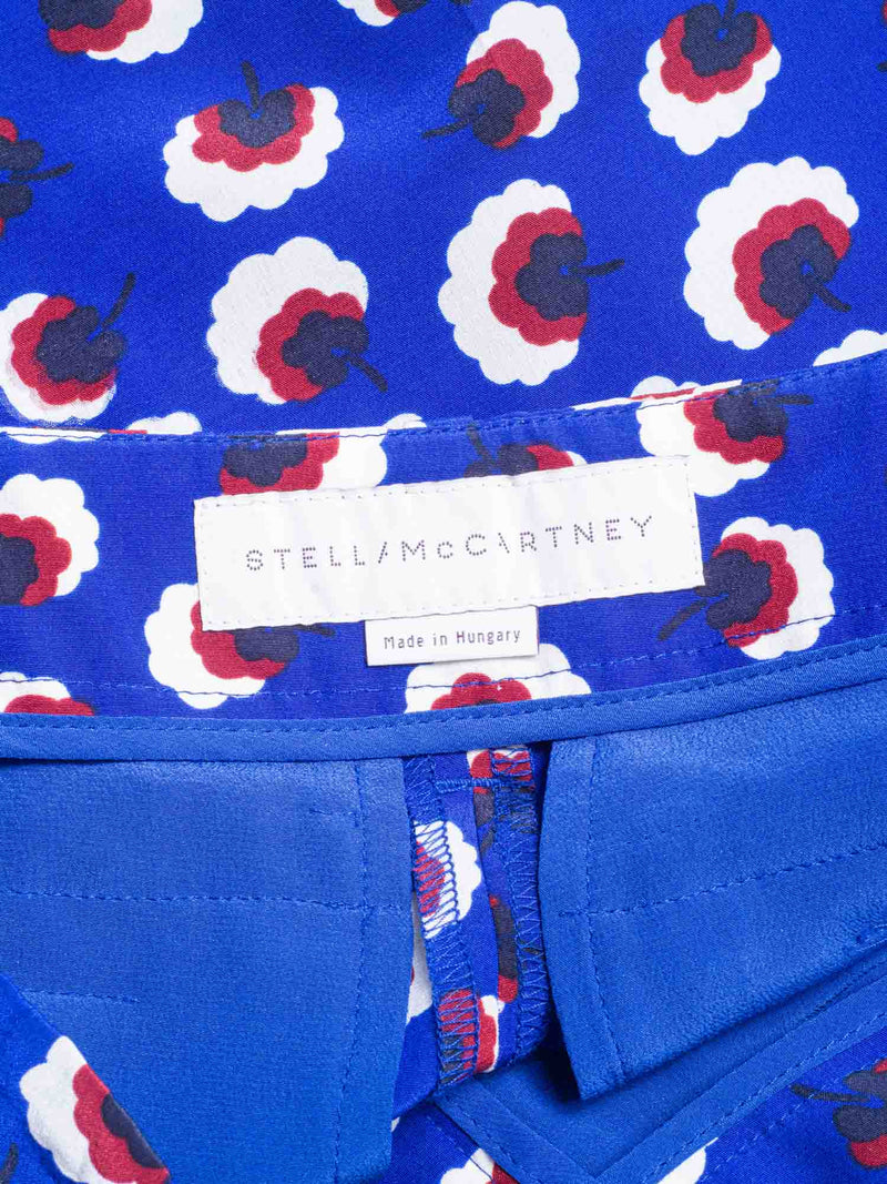 Stella McCartney Silk High Wasted Pleated Floral Shorts Blue-designer resale