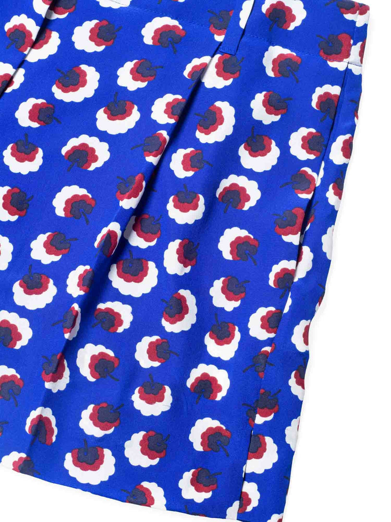 Stella McCartney Silk High Wasted Pleated Floral Shorts Blue-designer resale