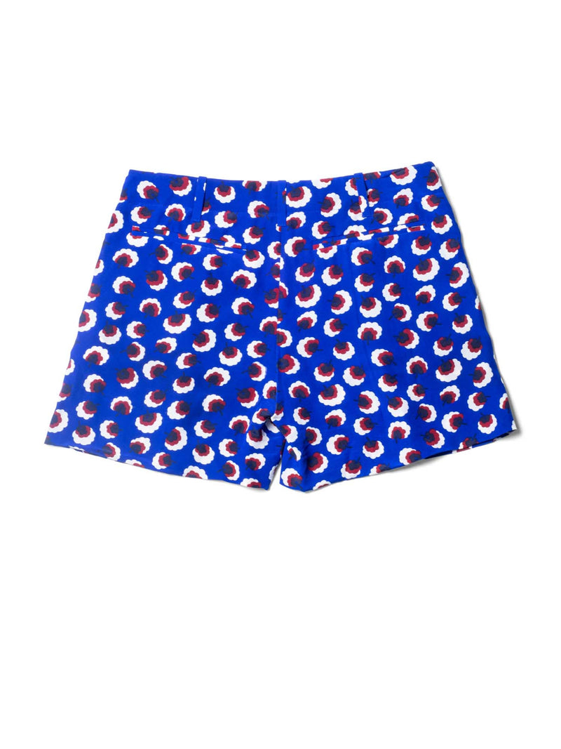 Stella McCartney Silk High Wasted Pleated Floral Shorts Blue-designer resale
