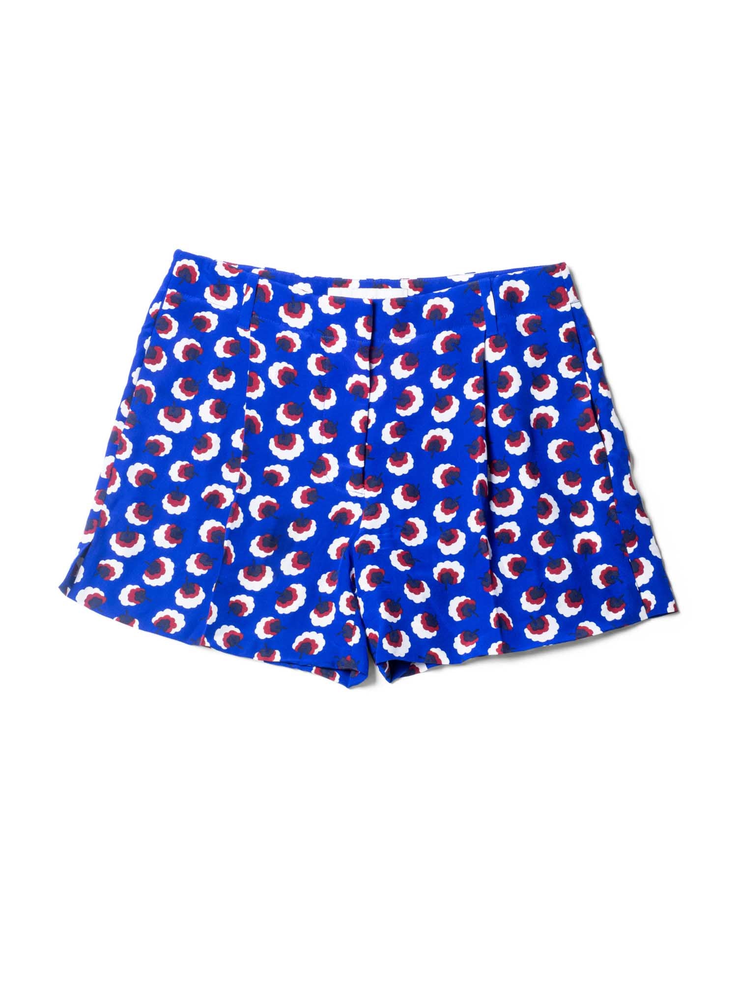 Stella McCartney Silk High Wasted Pleated Floral Shorts Blue-designer resale