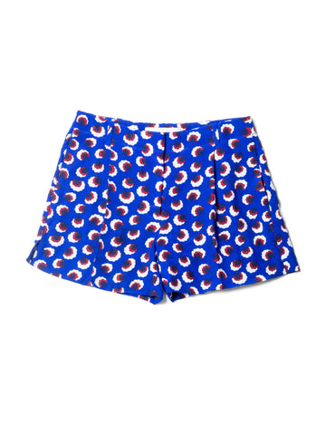 Stella McCartney Silk High Wasted Pleated Floral Shorts Blue-designer resale