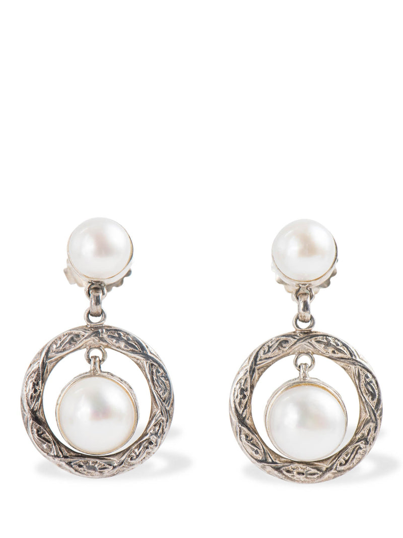 Stephen Dweck Sterling Silver Pearl Drop Earrings-designer resale