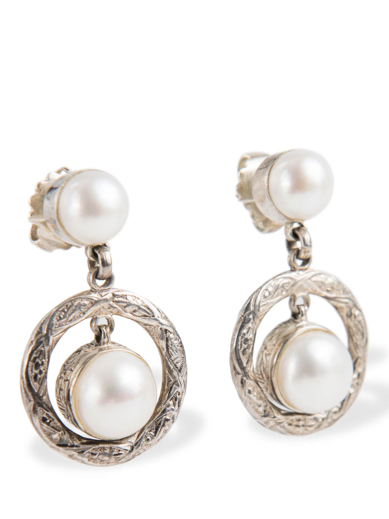 Stephen Dweck Sterling Silver Pearl Drop Earrings-designer resale