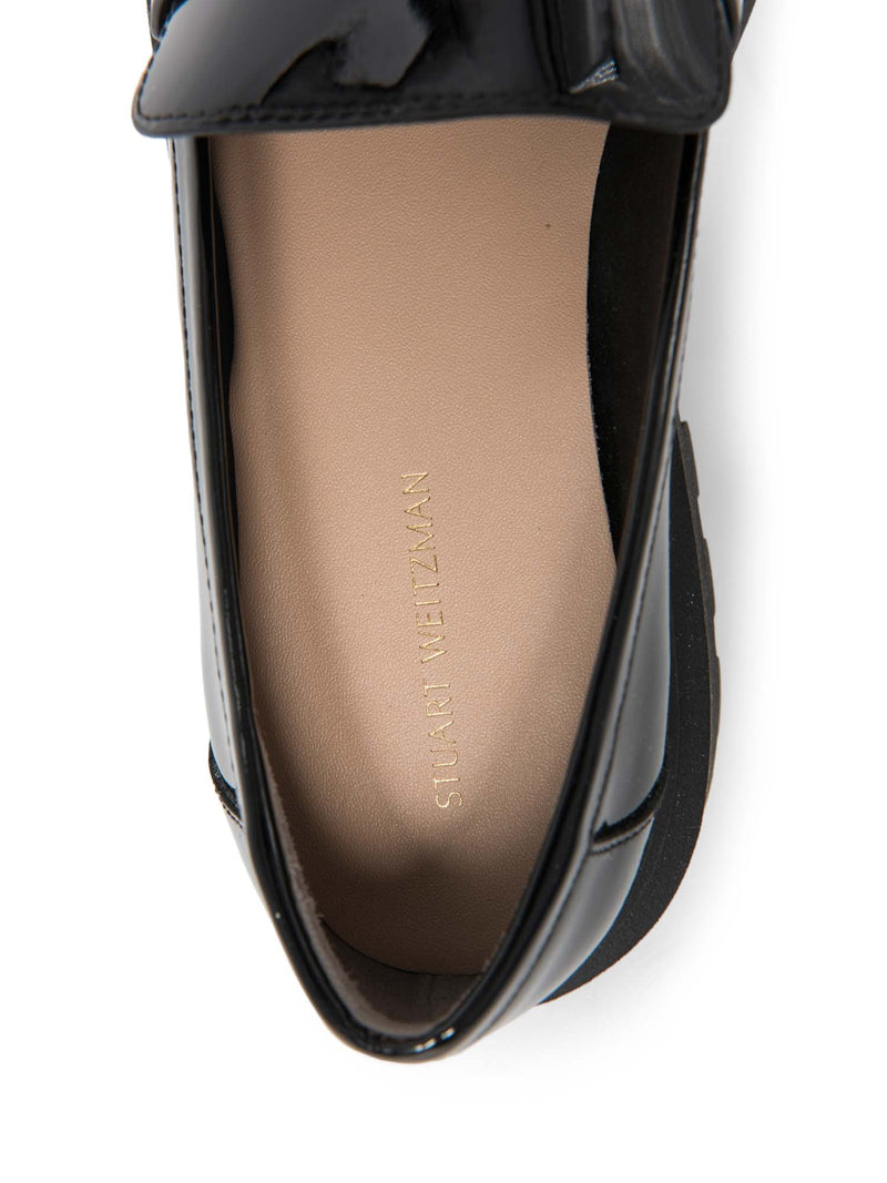 Stuart Weitzman Patent Leather Gold Horsebit Platform Loafers Black-designer resale