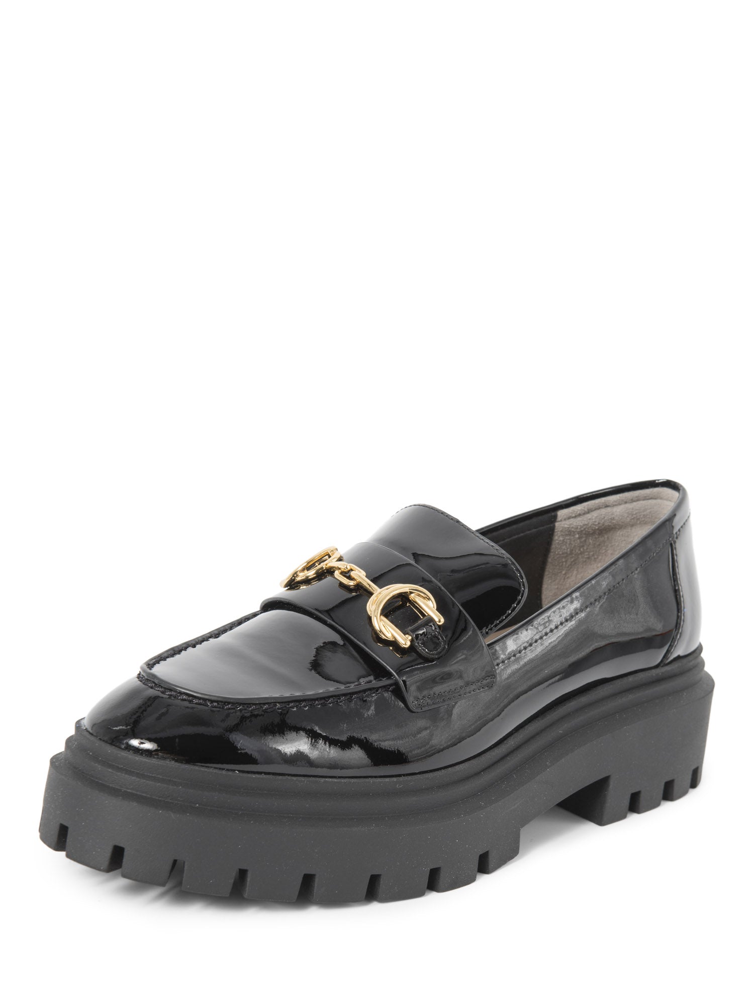 Stuart Weitzman Patent Leather Gold Horsebit Platform