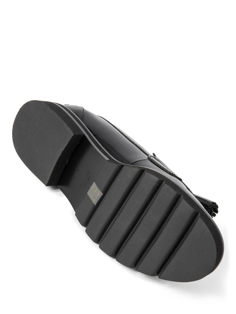 Stuart Weitzman Patent Leather Tassel Adrina Loafers Black-designer resale
