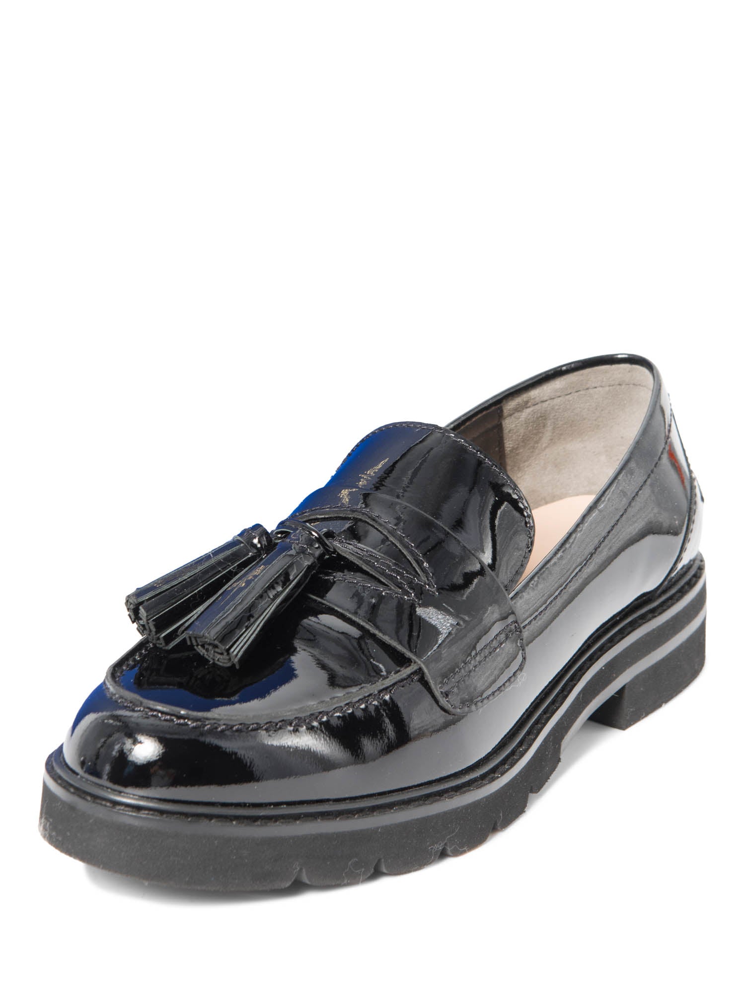 Stuart Weitzman Patent Leather Tassel Adrina Loafers Black-designer resale