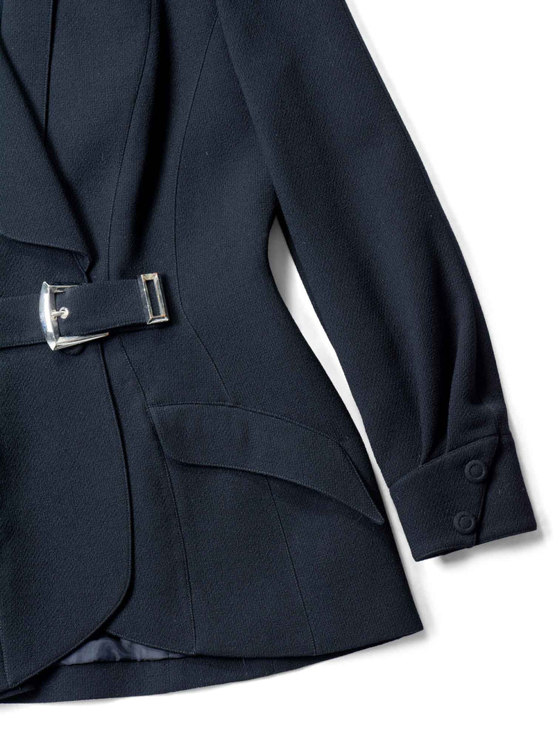 Thierry Mugler Vintage Tweed Belted Tuxedo Jacket Black-designer resale
