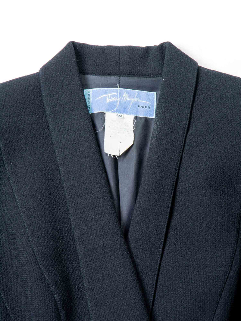 Thierry Mugler Vintage Tweed Belted Tuxedo Jacket Black-designer resale