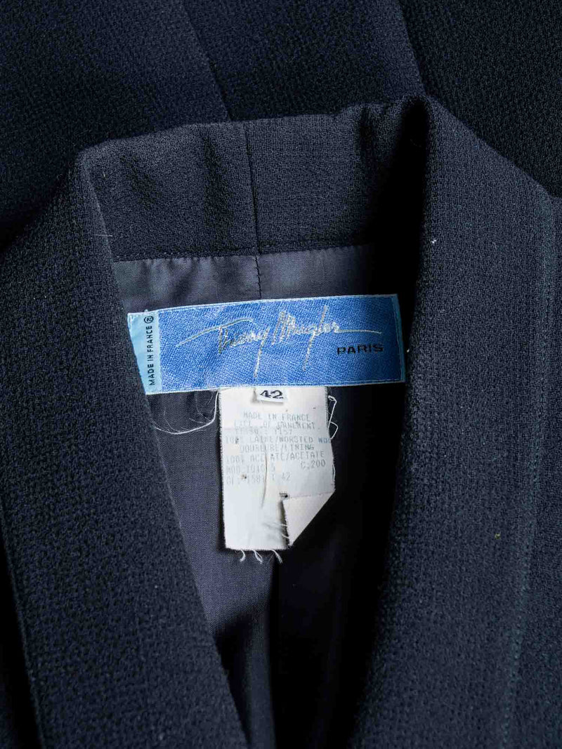 Thierry Mugler Vintage Tweed Belted Tuxedo Jacket Black
