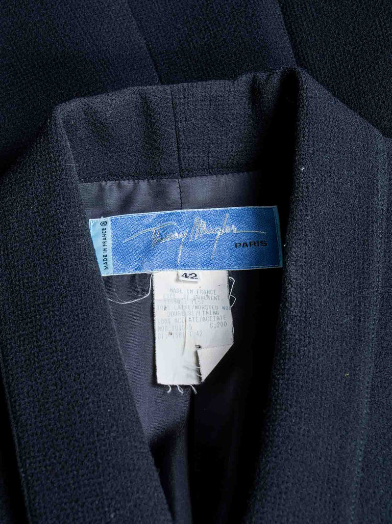 Thierry Mugler Vintage Tweed Belted Tuxedo Jacket Black-designer resale