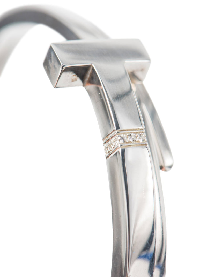 Tiffany & Co T1 Wide Diamond Sterling Silver Hinged Double Wrap Bracelet-designer resale