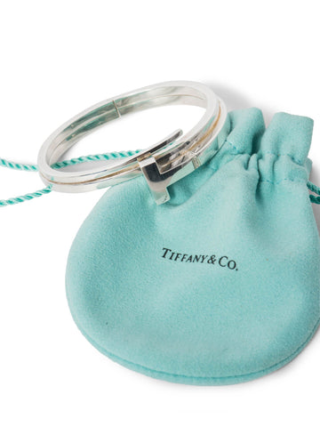 Tiffany & Co T1 Wide Diamond Sterling Silver Hinged Double Wrap Bracelet-designer resale