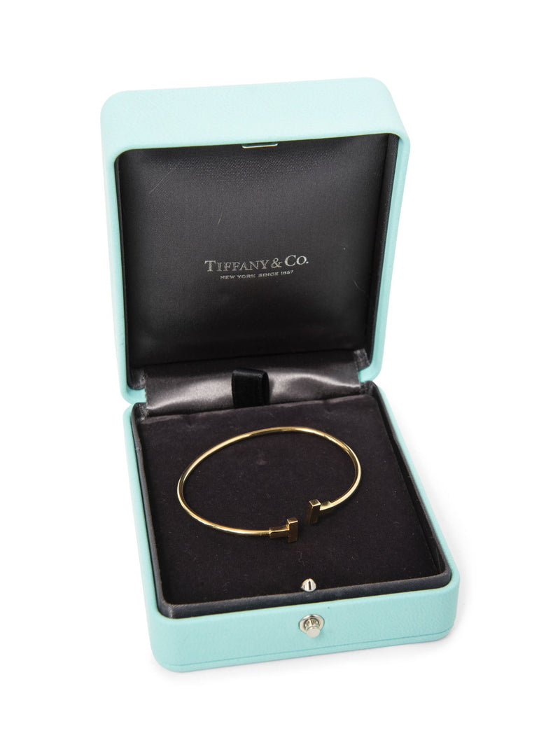 Tiffany & Co. 18K Gold T Logo Narrow Wire Bracelet-designer resale
