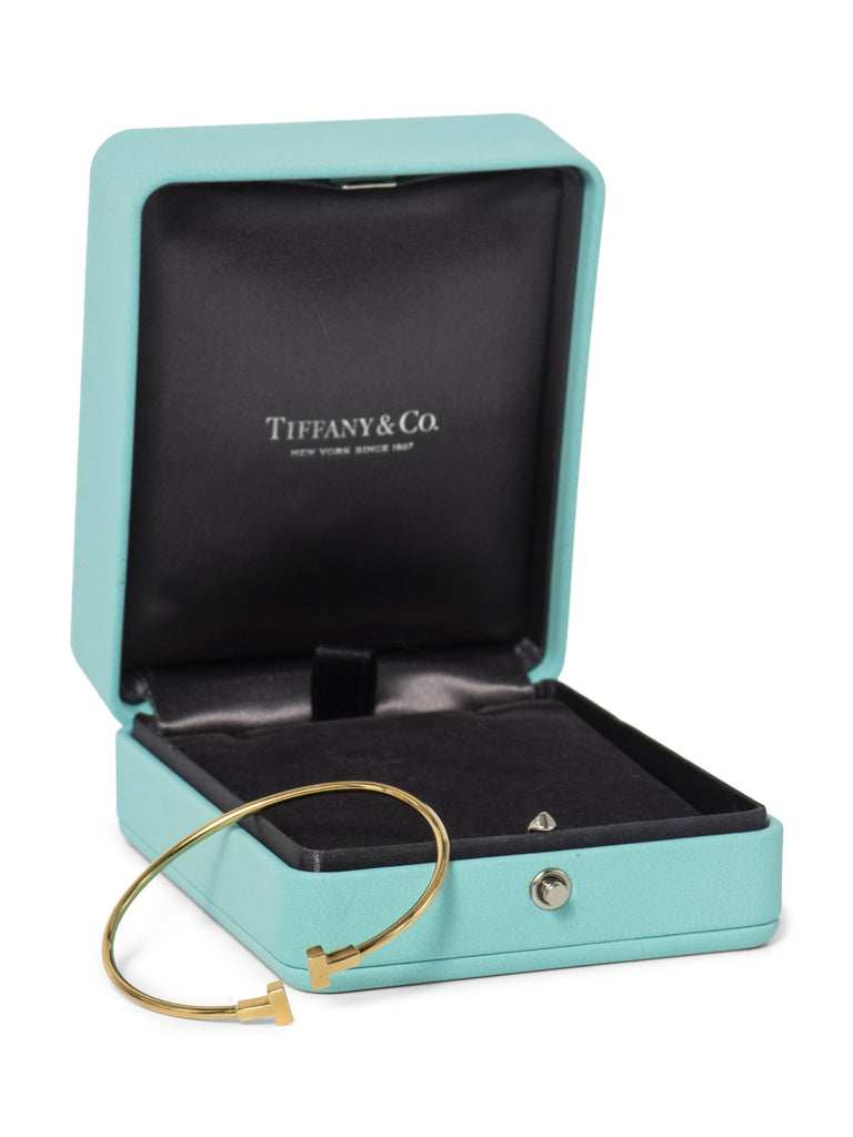 Tiffany & Co. 18K Gold T Logo Narrow Wire Bracelet-designer resale