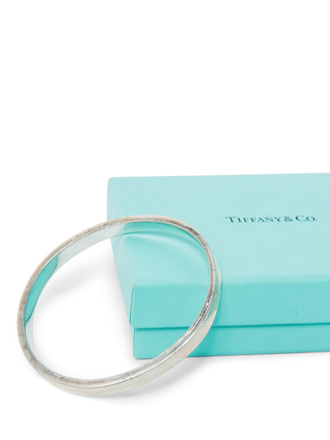 Tiffany & Co. Logo Sterling Silver Oval Bangle Bracelet-designer resale