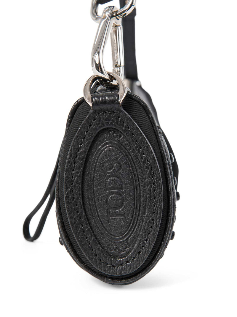 Tod's Logo Leather Studded Pochette Bag Black-designer resale