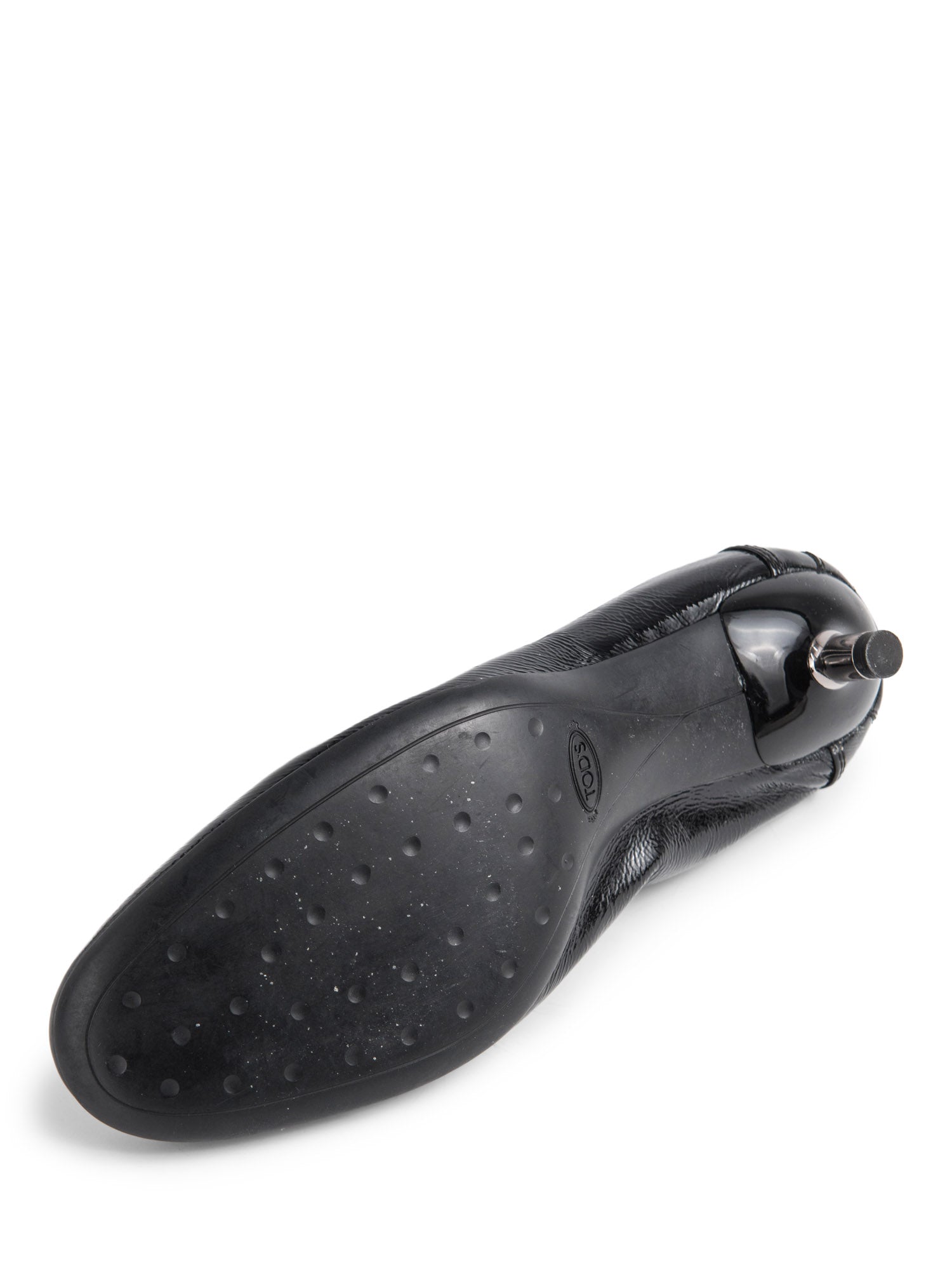 Tod's Patent Leather Logo Ballet Flat Kitten Heel Black