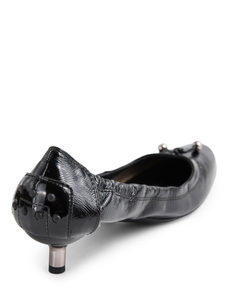 Tod's Patent Leather Logo Ballet Flat Kitten Heel Black-designer resale