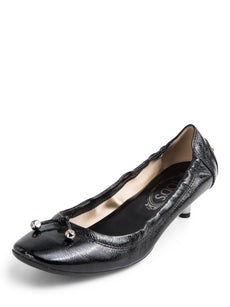 Tod's Patent Leather Logo Ballet Flat Kitten Heel Black-designer resale