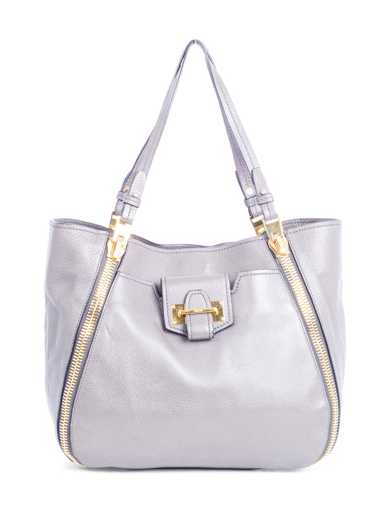 Tom Ford Logo Leather Zipper Handle Shopper Bag Grey