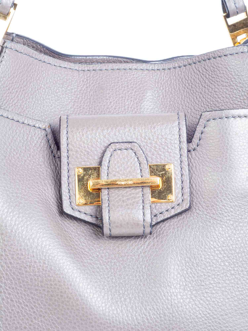Tom Ford Logo Leather Zipper Handle Shopper Bag Grey-designer resale