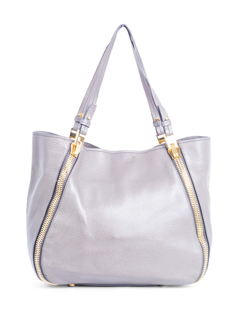 Tom Ford Logo Leather Zipper Handle Shopper Bag Grey-designer resale