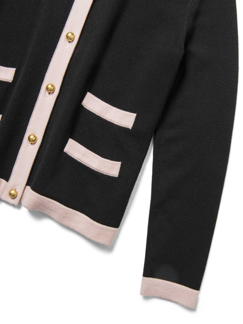 Tory Burch Silk Wool Knit Cardigan Black Pink Gold-designer resale