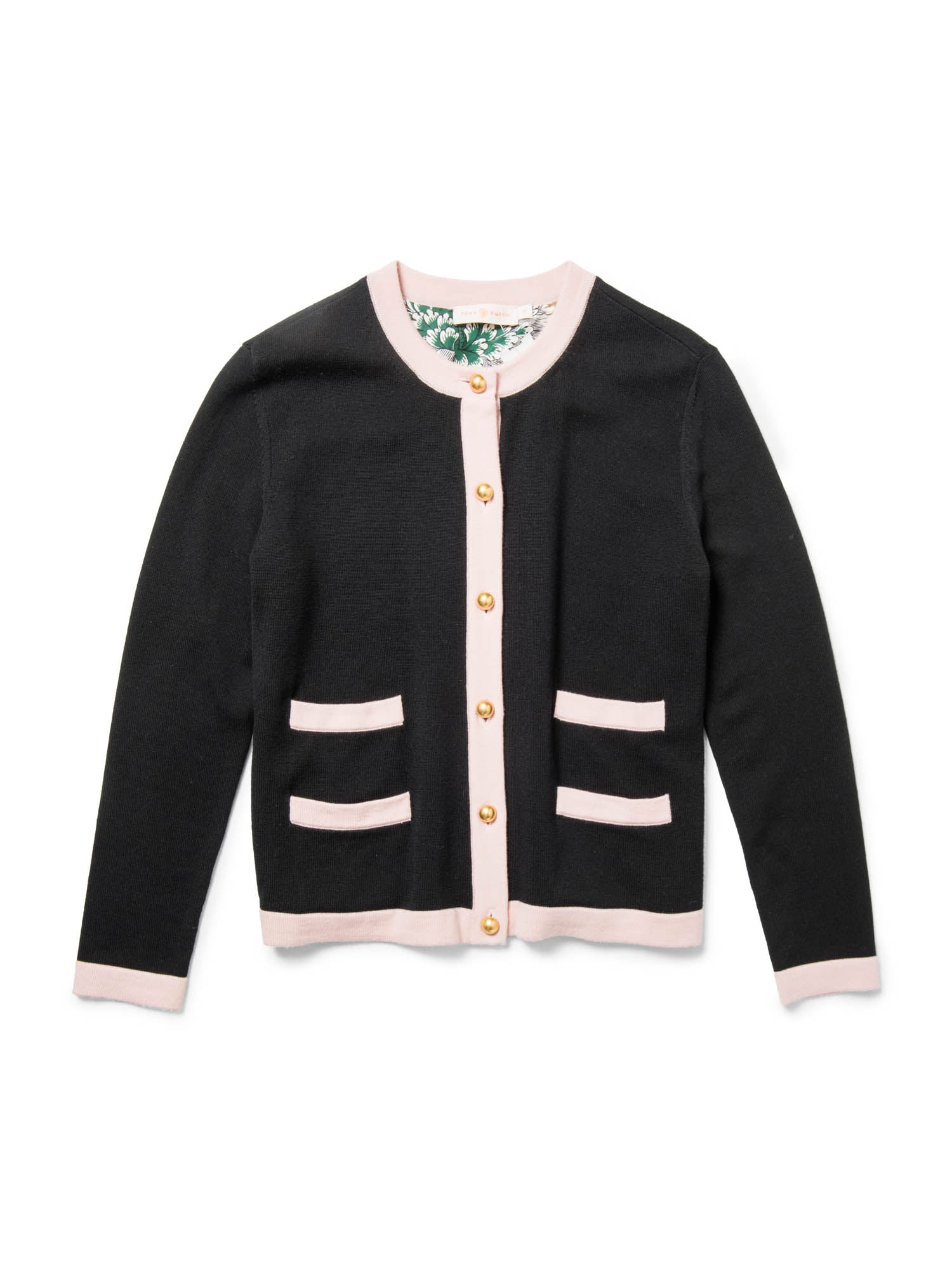 Tory Burch Silk Wool Knit Cardigan Black Pink Gold-designer resale